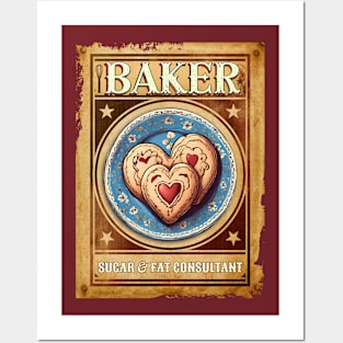 Baker western wanted poster heart cookies baking pastry chef Posters and Art